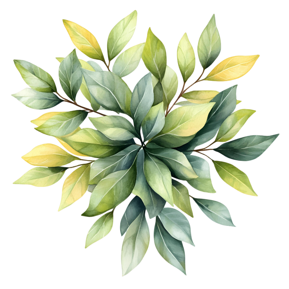Soft botanical painting with earthy yellow and lush green foliage png