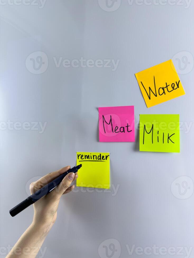 Vertical conceptual photo of grocery list written on reminder