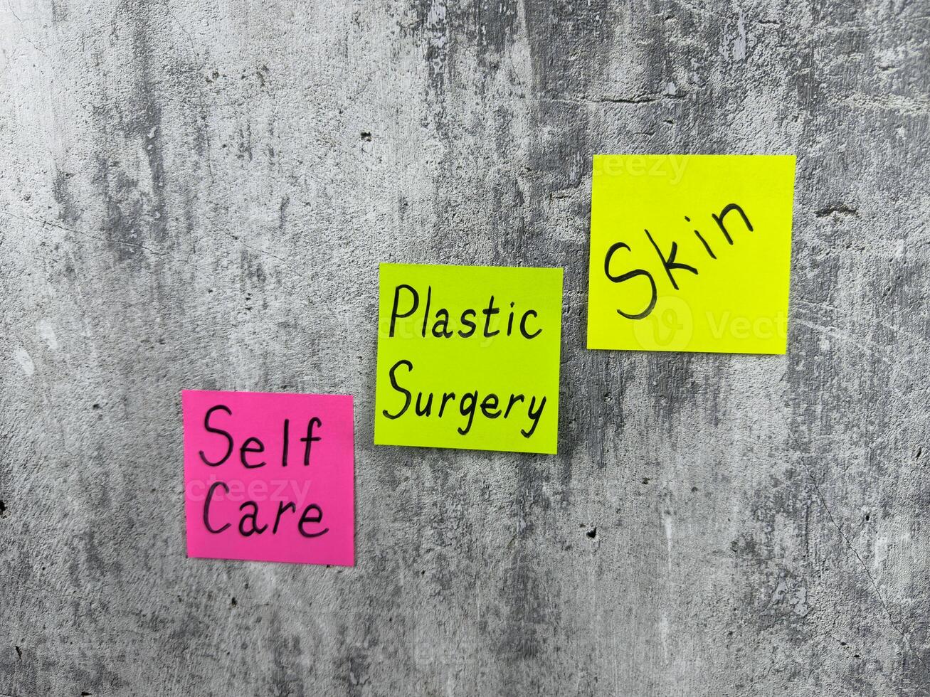 Complex concept with simple design showing importance of taking care of your body and skin. Reminder of plastic surgery intervention and poor skin condition to treat problem areas on body and face photo