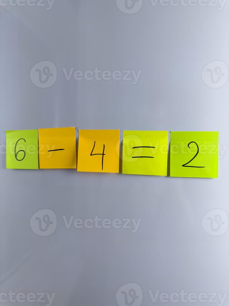 Simple math equation with subtraction of number photo
