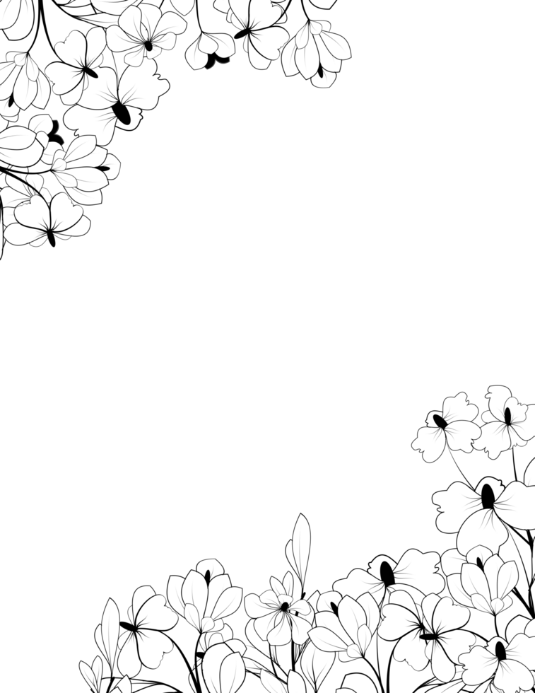 Floral sketch black and white frame background png