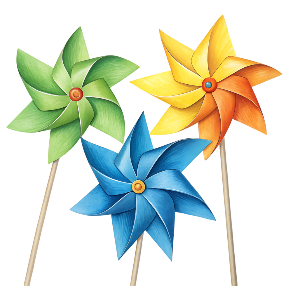 Colorful Spinning Pinwheels Summer Fun Decorations Childrens Toys Garden Art png