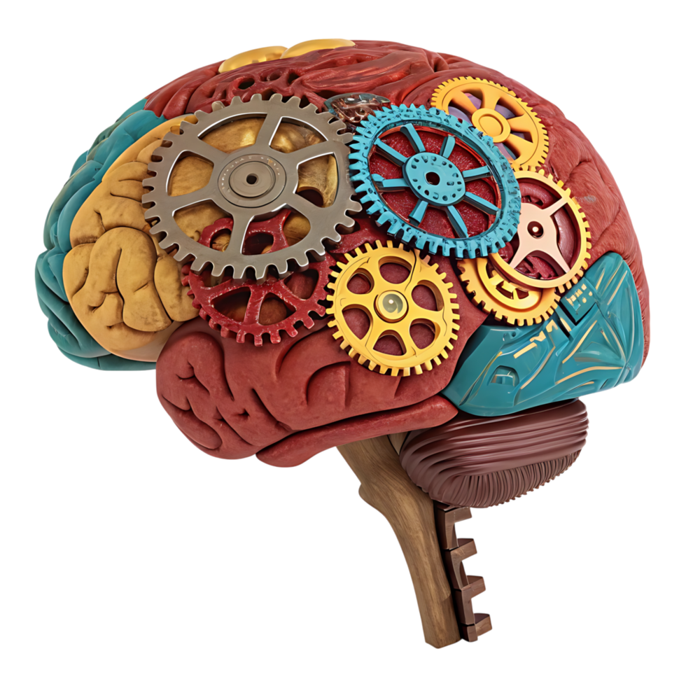A Colorful Mechanical Brain Model with Interlocking Gears Representing Cognitive Processes and Mental Mechanisms png