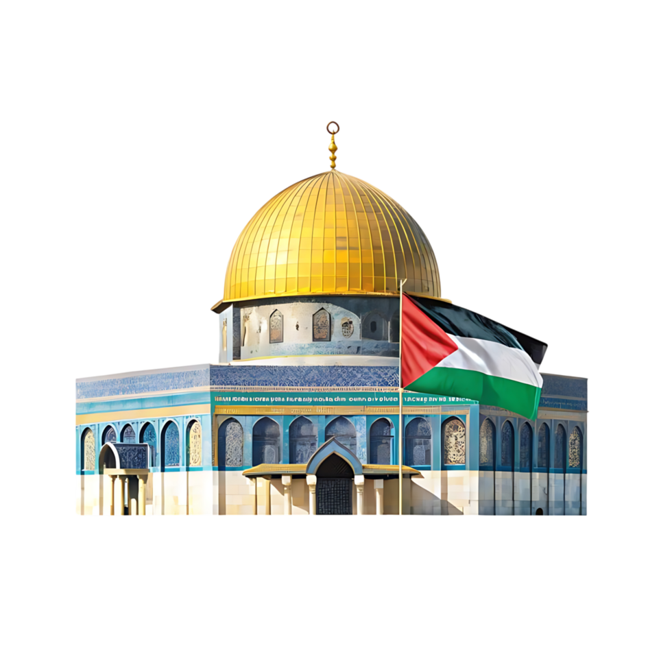 The Dome of the Rock Jerusalem with Palestinian Flag Islamic Shrine Holy Land Architecture png