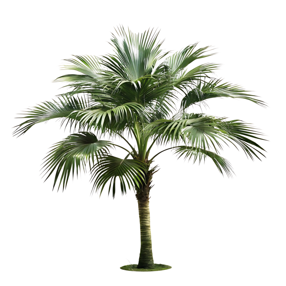 A Single Palm Tree Isolated on transparent Background Lush Green Foliage and Slender Trunk png