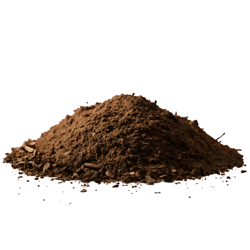 A Closeup View of a Pile of Dark Brown Soil with Small Stones and Debris png