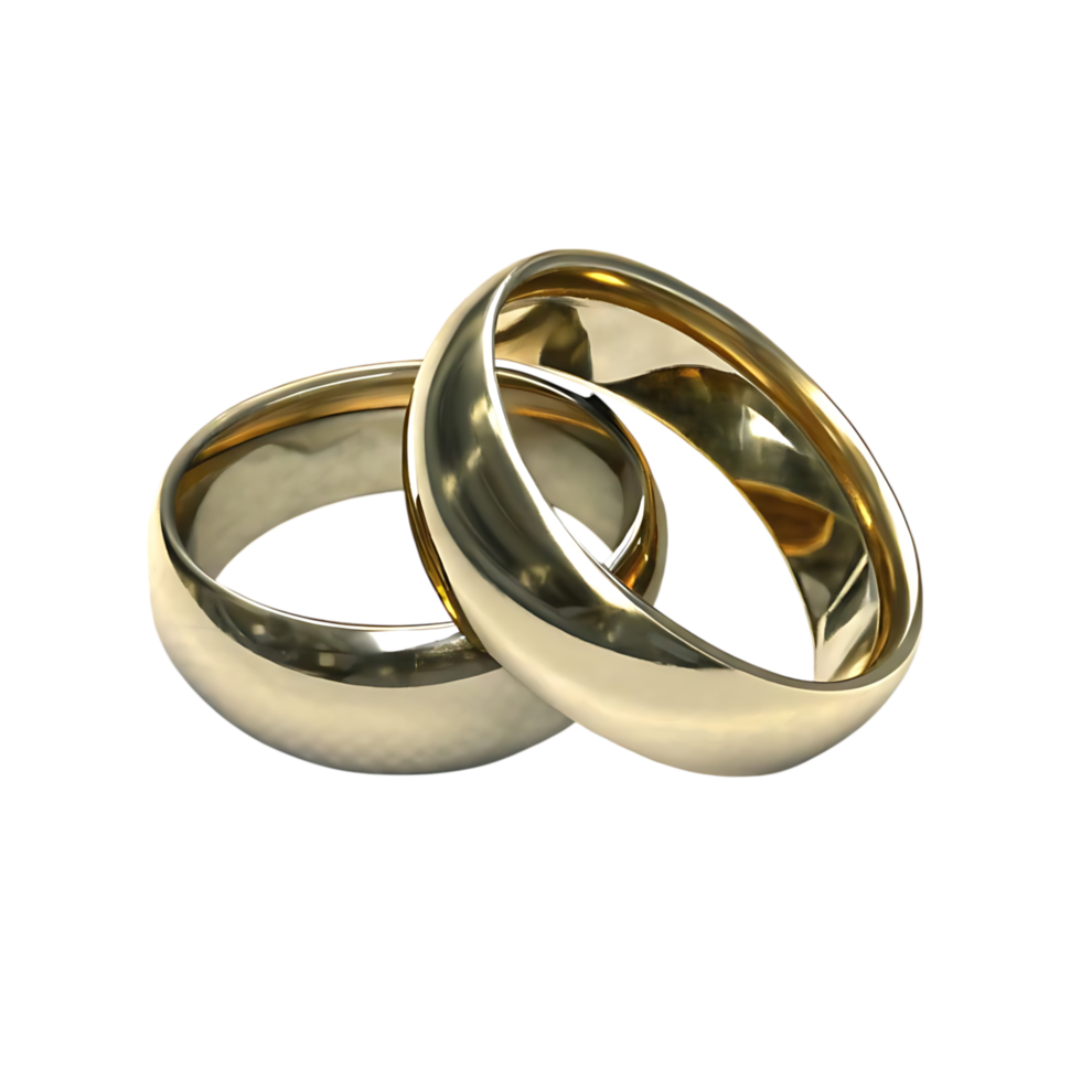 Two Intertwined Gold Wedding Rings on transparent Background Elegant Jewelry Symbol of Love and Commitment png