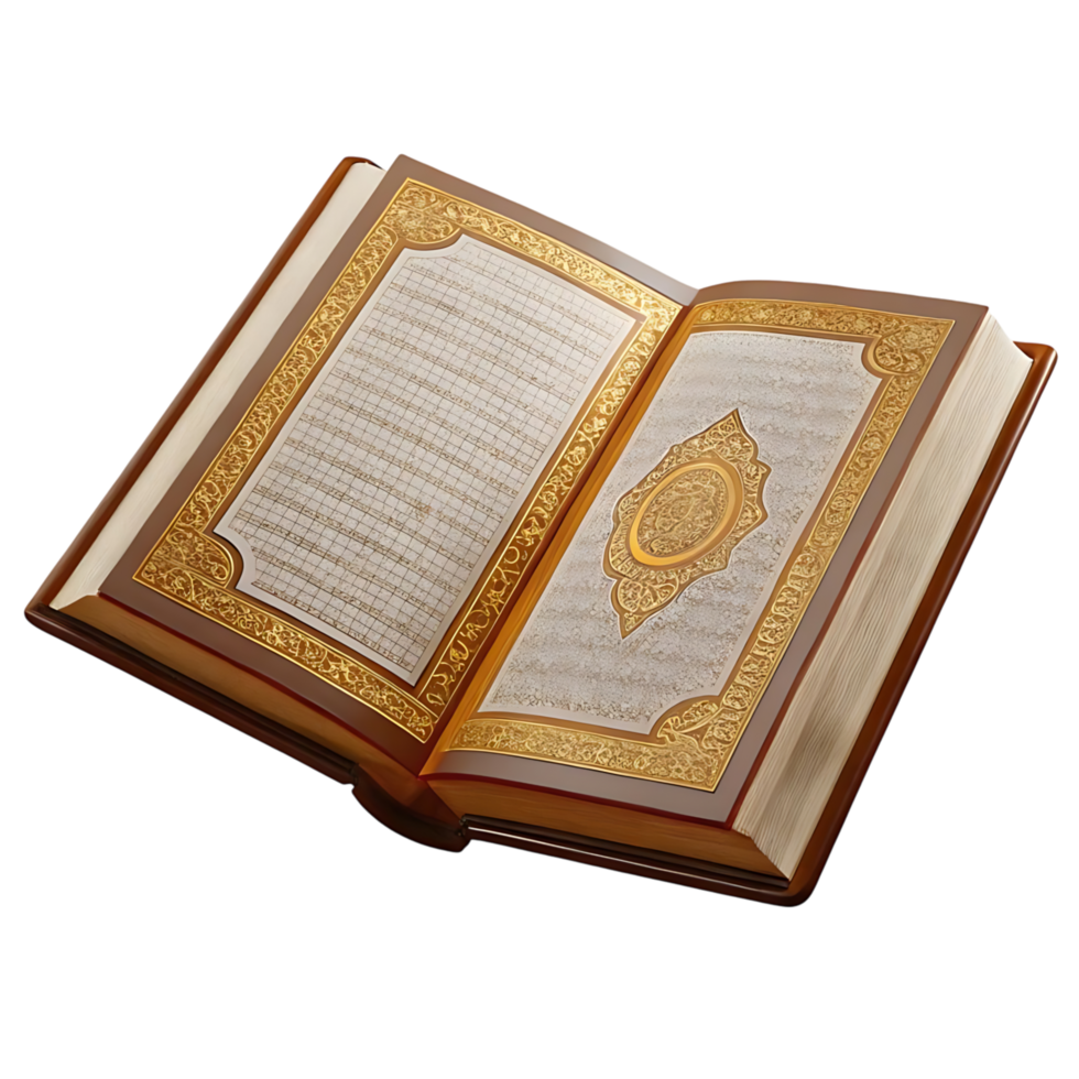 Ornate Open Holy Quran Book Islamic Religious Text Sacred Scripture Divine Word of God png