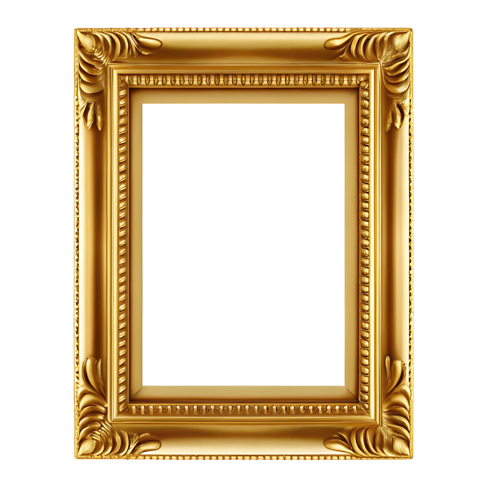 Elegant Gold Ornate Picture Frame Isolated on transparent Background Perfect for Artwork Display and Interior Design Projects png