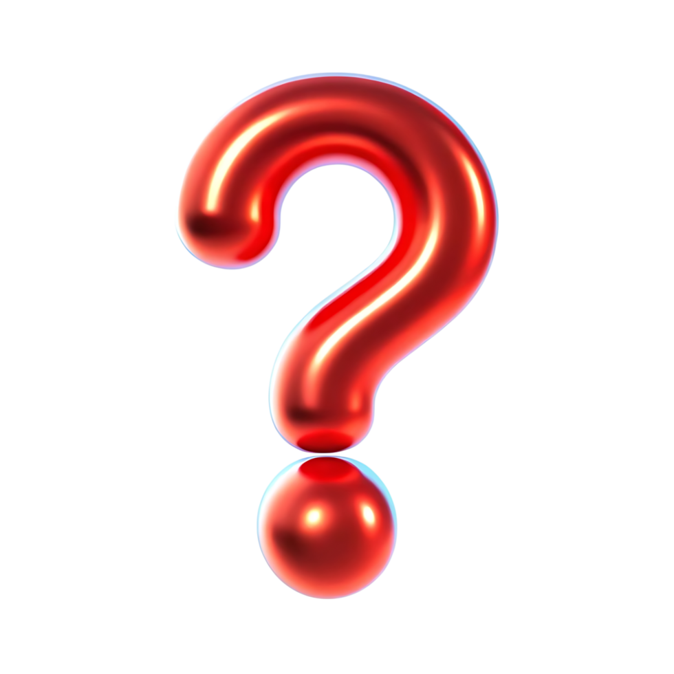 Shiny Red 3D Question Mark with a Reflective Sphere Base on transparent Background png