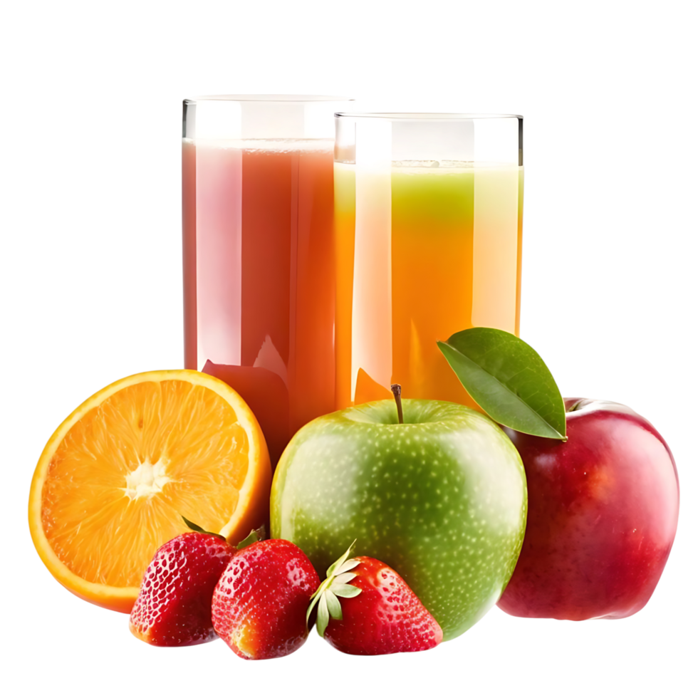 Refreshing Fruit Juices with Orange Apple and Strawberry png