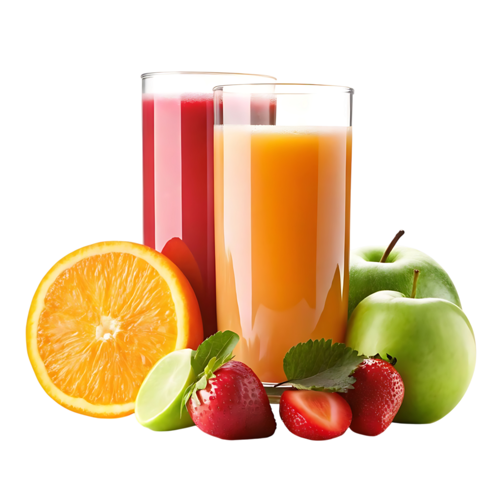 Refreshing Fruit Juices with Orange Apple Strawberry and Lime png
