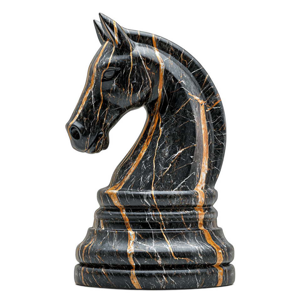 Elegant Black Marble Chess Piece with Intricate Gold Veining for Game Lovers png