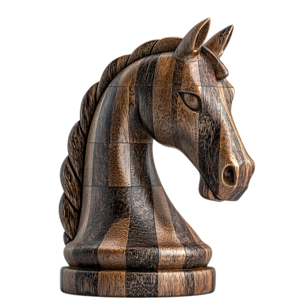 Elegant Wooden Chess Knight Piece on Isolated Background in Realistic Style png
