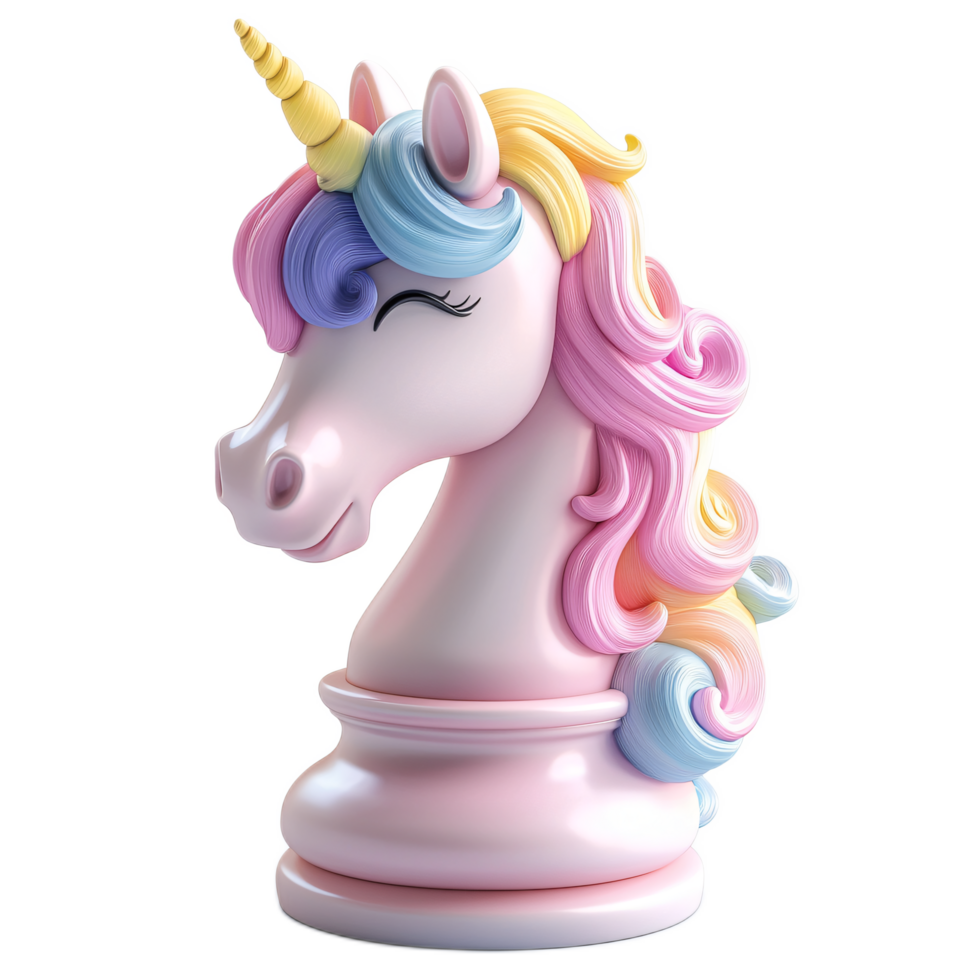 Colorful Unicorn Chess Piece with Rainbow Mane and Playful Expression png