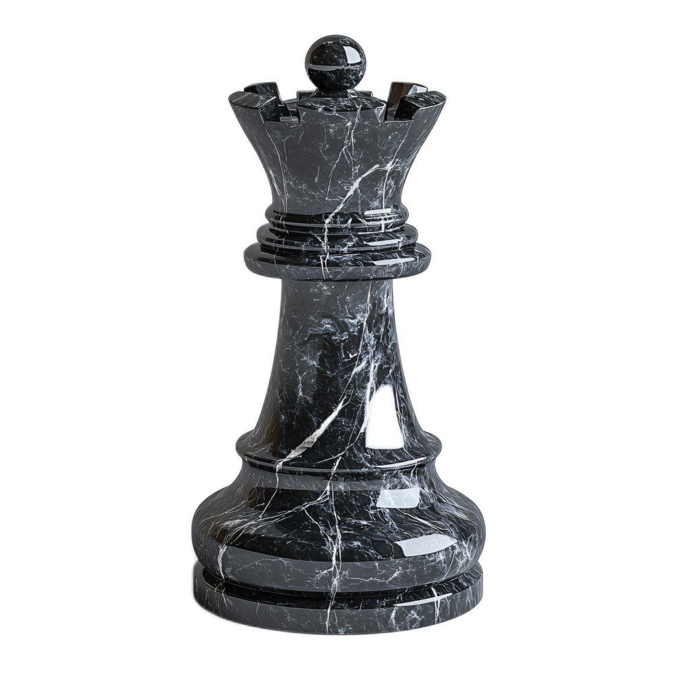 Black Marble Chess Rook Piece with Detailed Texture on a Clear Background png