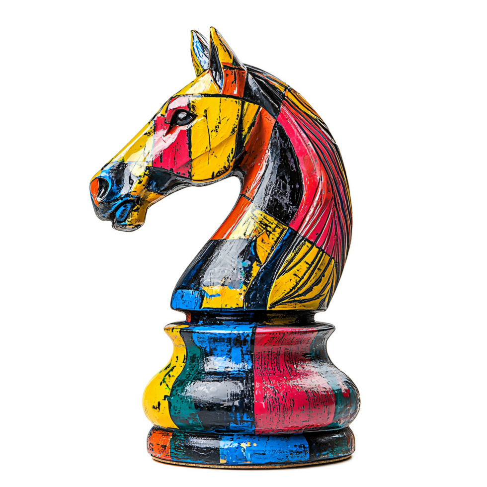 Colorful Abstract Chess Knight Piece with Artistic Design and Vibrant Palette png
