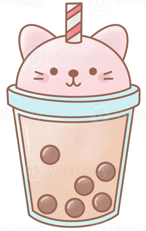 Cute Little Cat Boba Pearl Bubble Milk Tea png