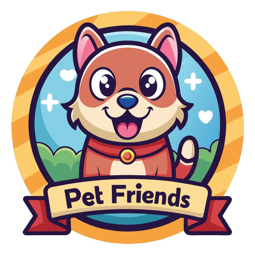 Cartoon Mascot Style Logo Illustration Featuring Adorable Pet Friends vector