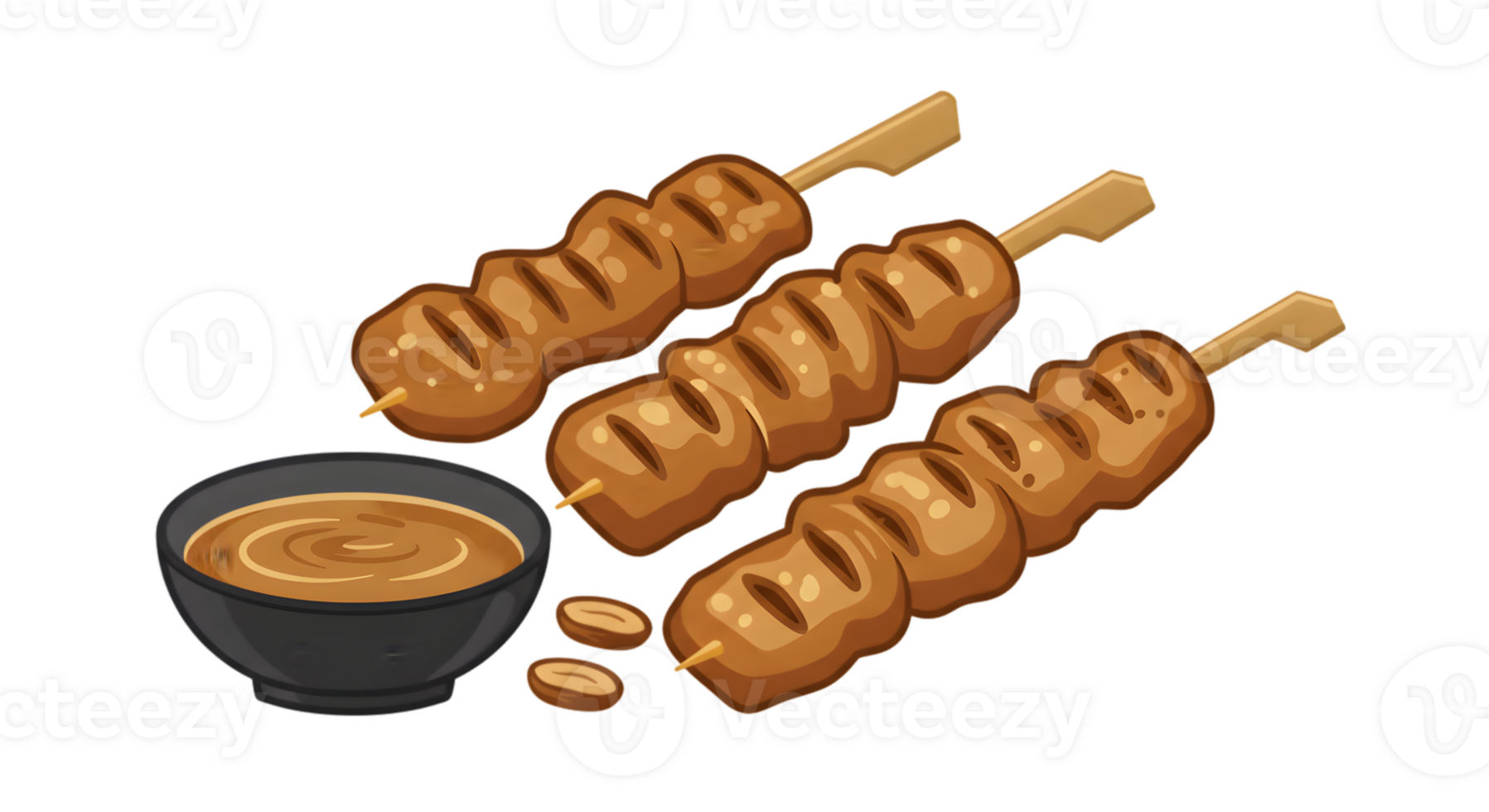 Pixel Art Illustration Of Grilled Satay Skewers With Peanut Sauce png