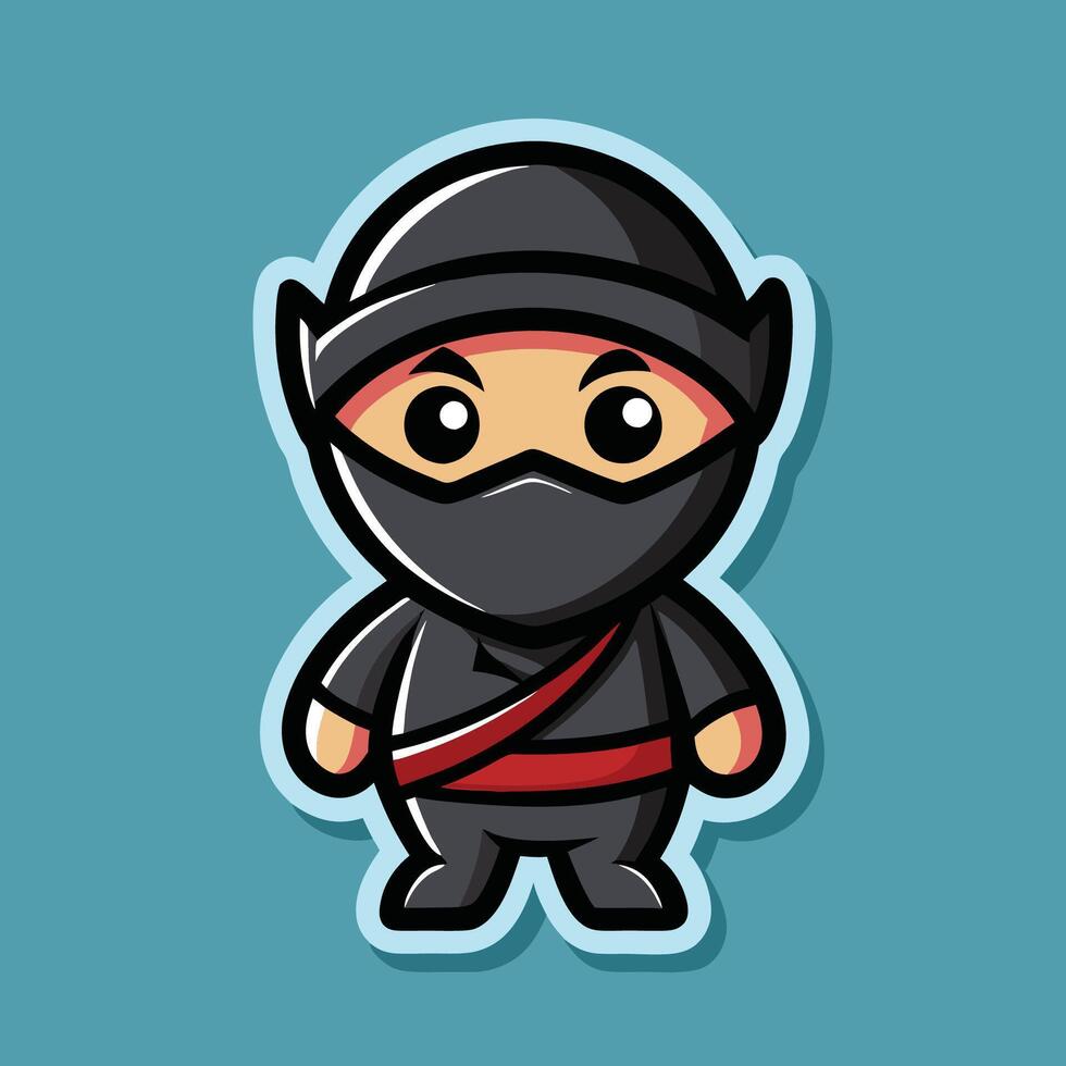 Adhesive Label Featuring an Adorable Ninja Character with a ized Logo and Cartoonish Style vector