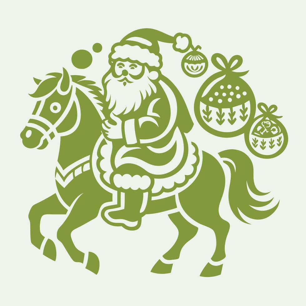 Santa Claus Riding a Horse with a Sack Full of Christmas Presents vector