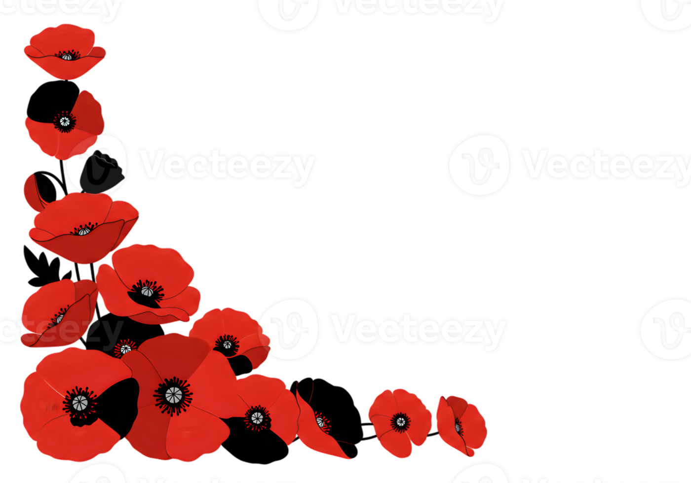 Red Poppy Flowers Corner Design png