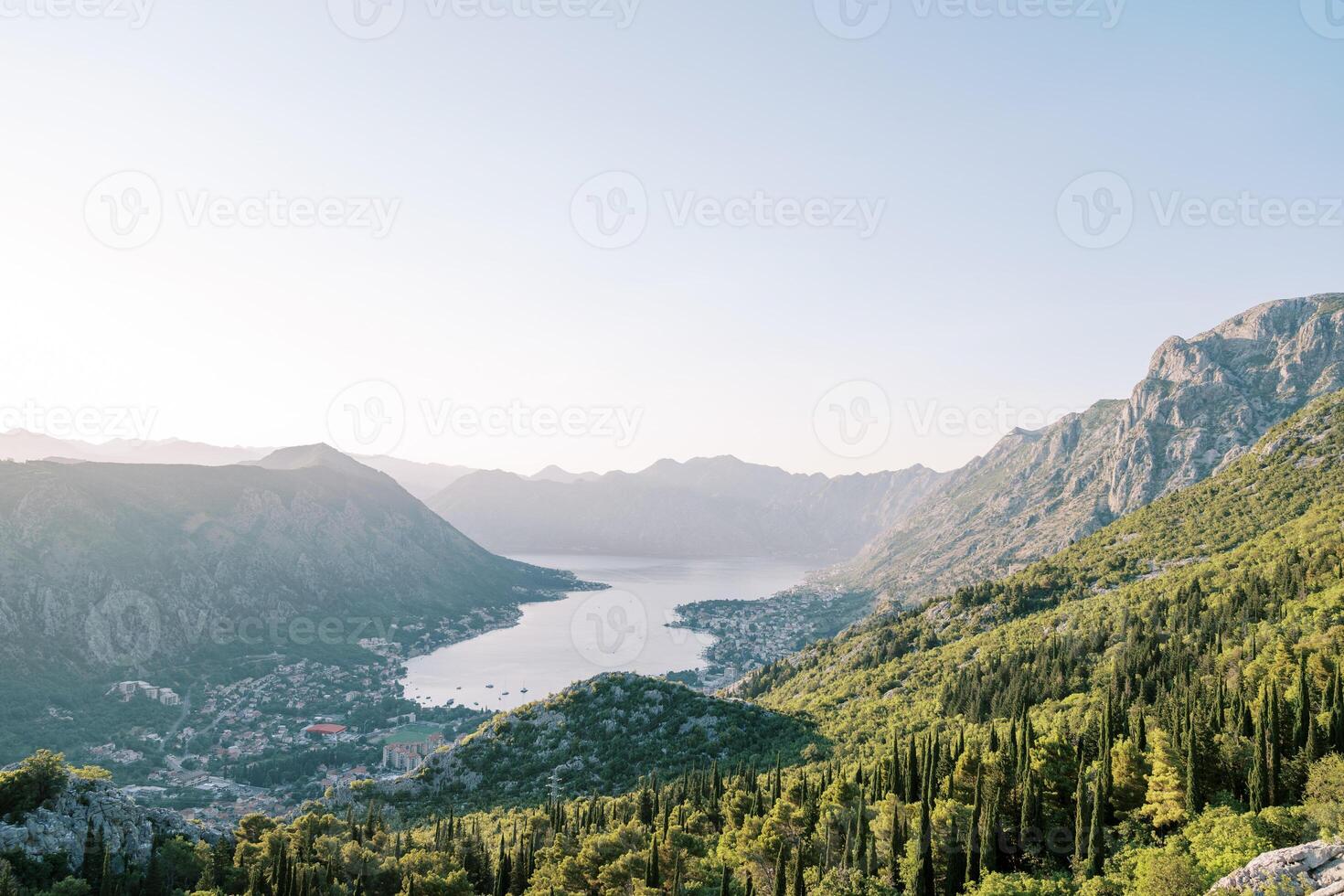 View from a rocky mountain to the valley of the Bay of Kotor. Montenegro photo