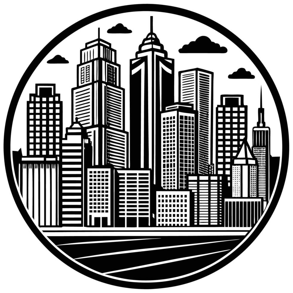 Urban Skyline A Linear City of Majestic Skyscrapers vector