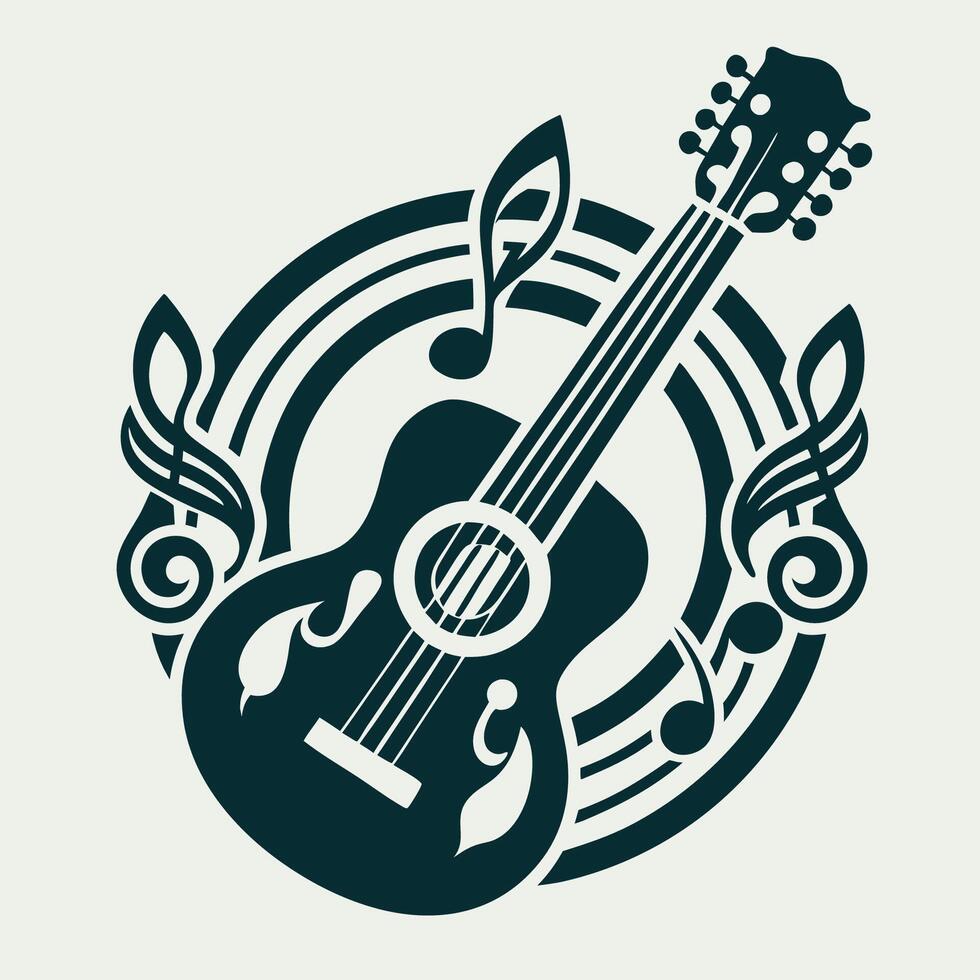 Illustration of Embracing the Harmony of Music with a Guitar Logo vector