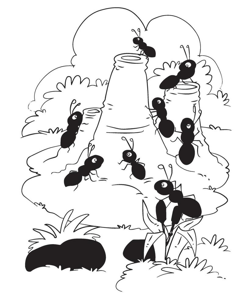 Illustration a ant hill with coloring outline vector