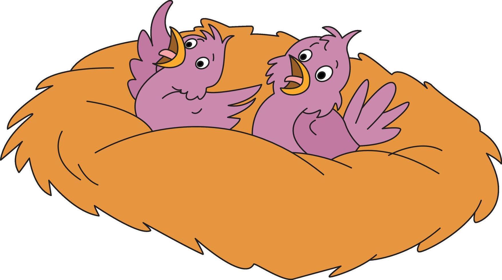 illustration two birds are sitting in the nest vector