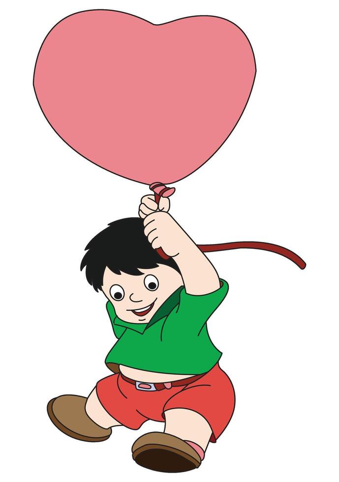 Illustration fat boy playing with a balloon vector