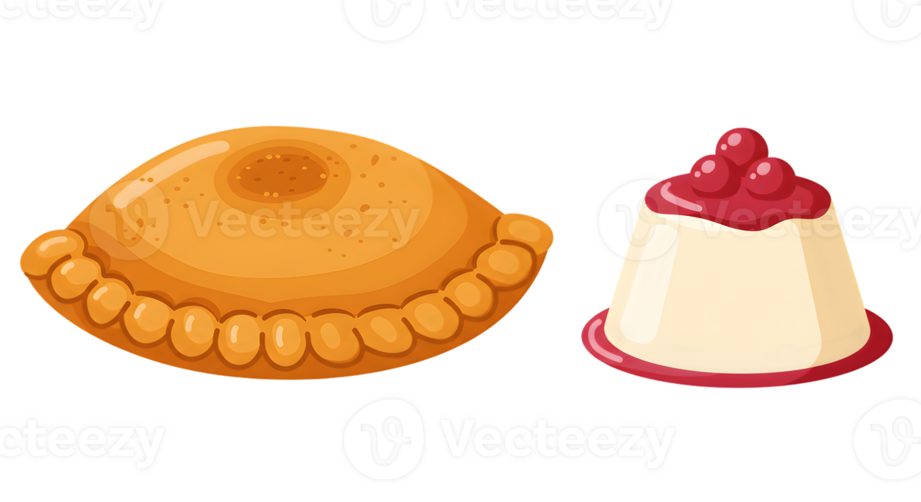 Colorful Pastel Pie And Panna Cotta Dessert Illustration png