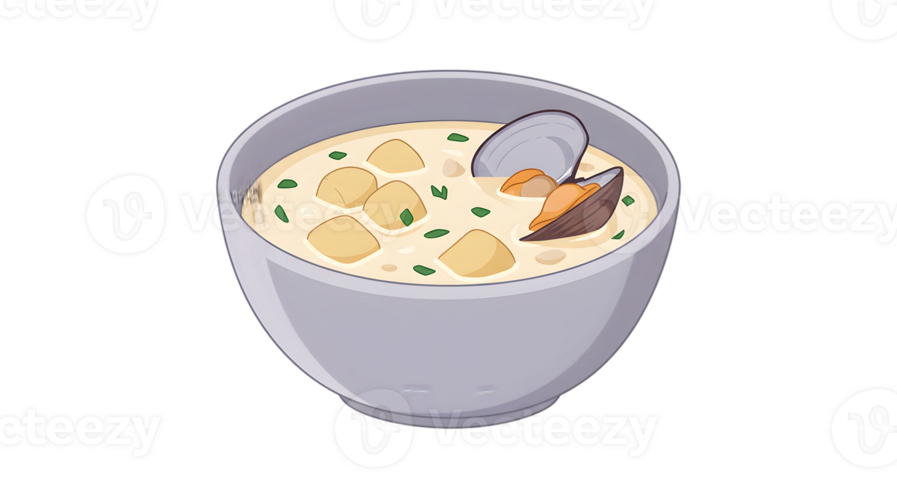 A bowl of soup with clams and mussels png