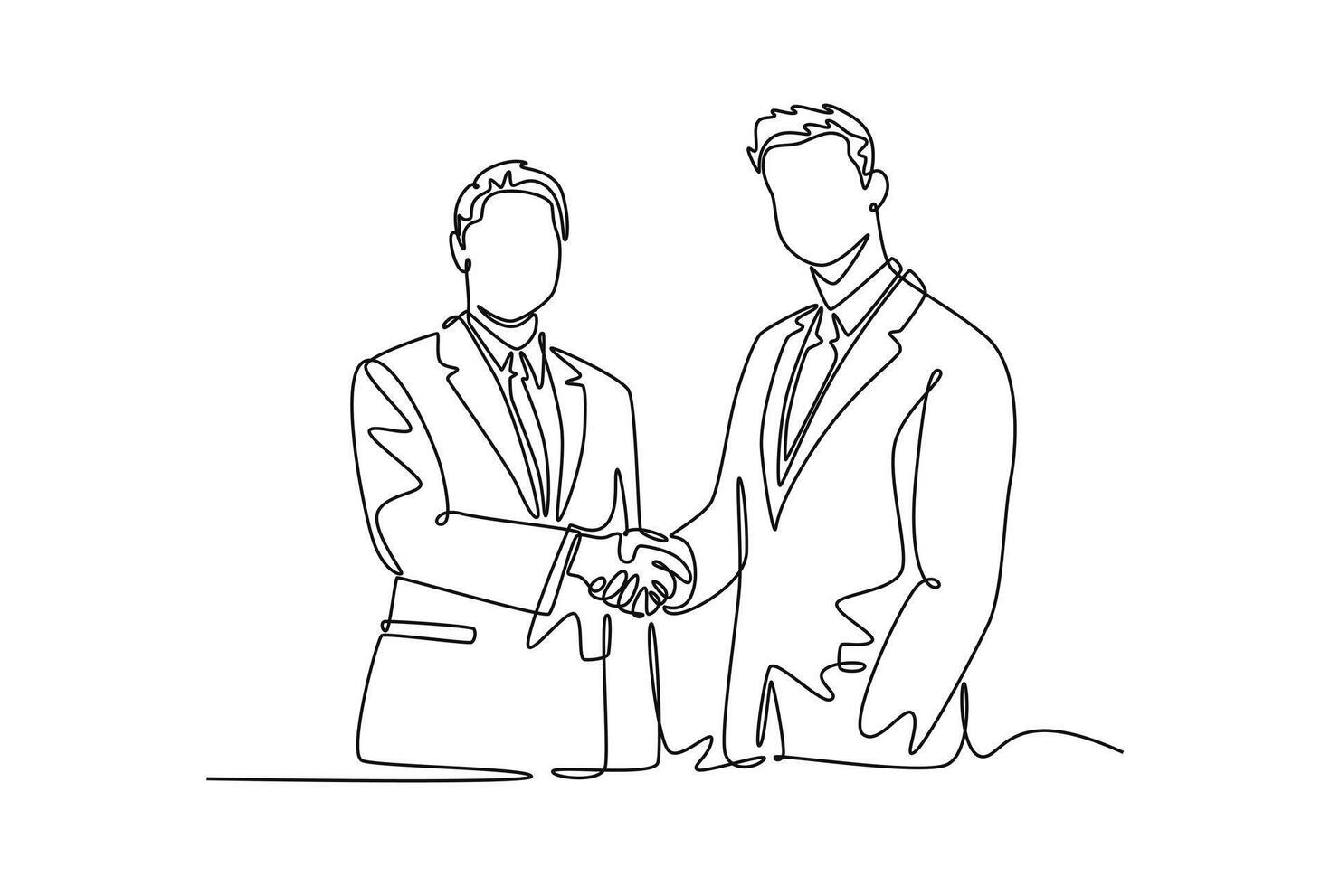 two businessmen shaking hands. business agreement. Agreement business concept. Single line draw design. graphic illustration vector