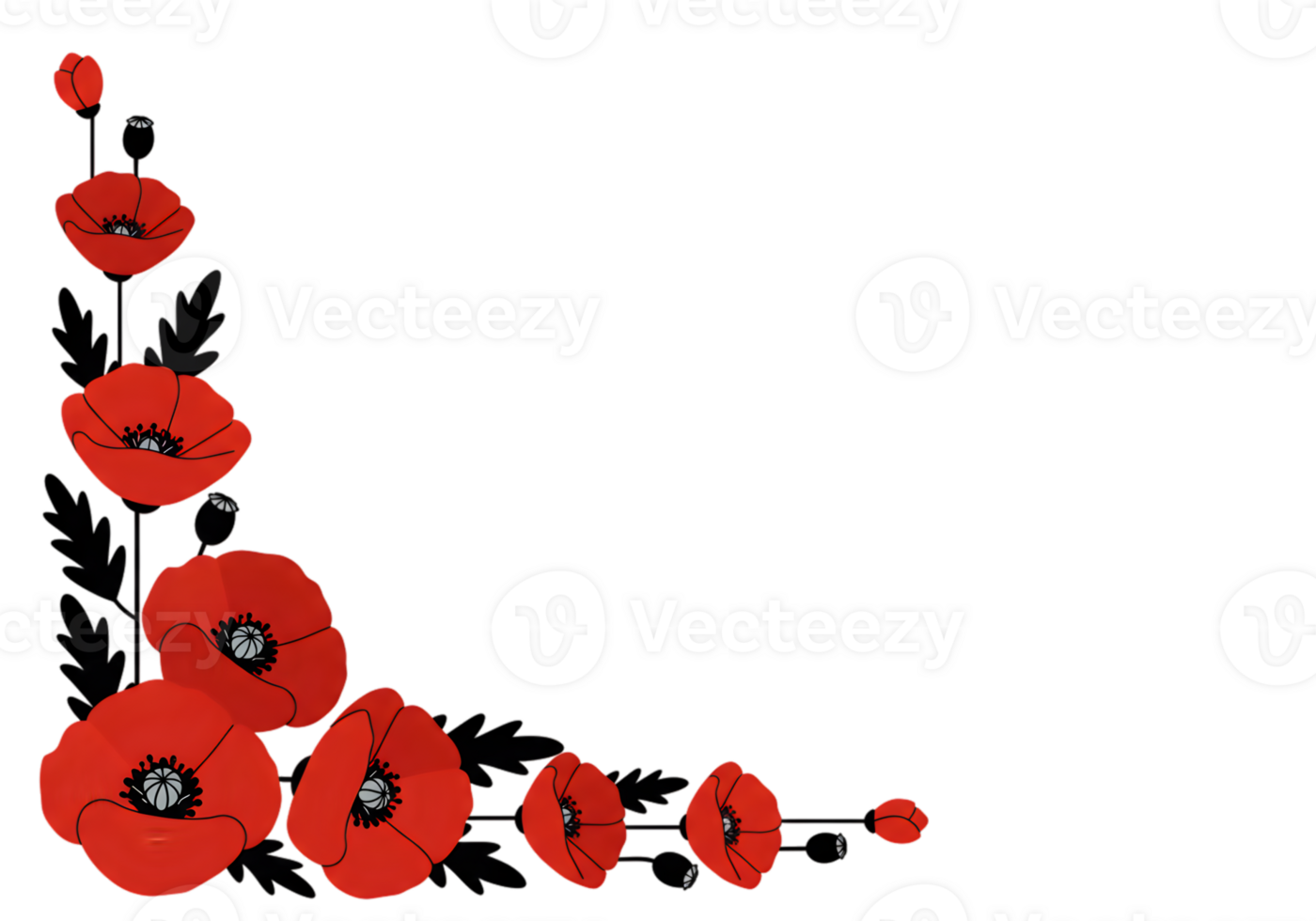 Red Poppies Corner Border Design png