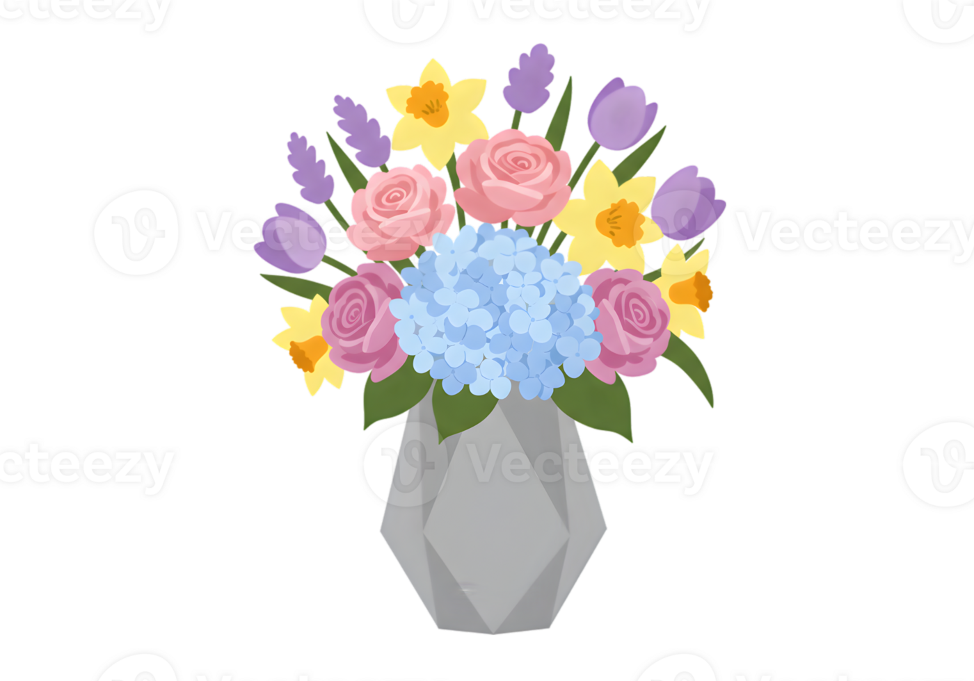 Colorful Spring Flower Bouquet In Geometric Vase png