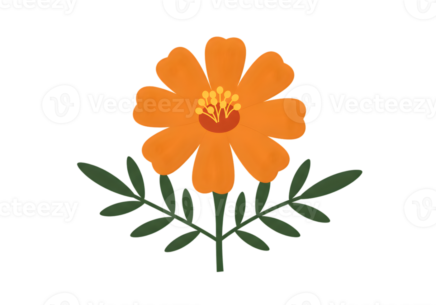Orange Flower With Green Leaves Illustration png
