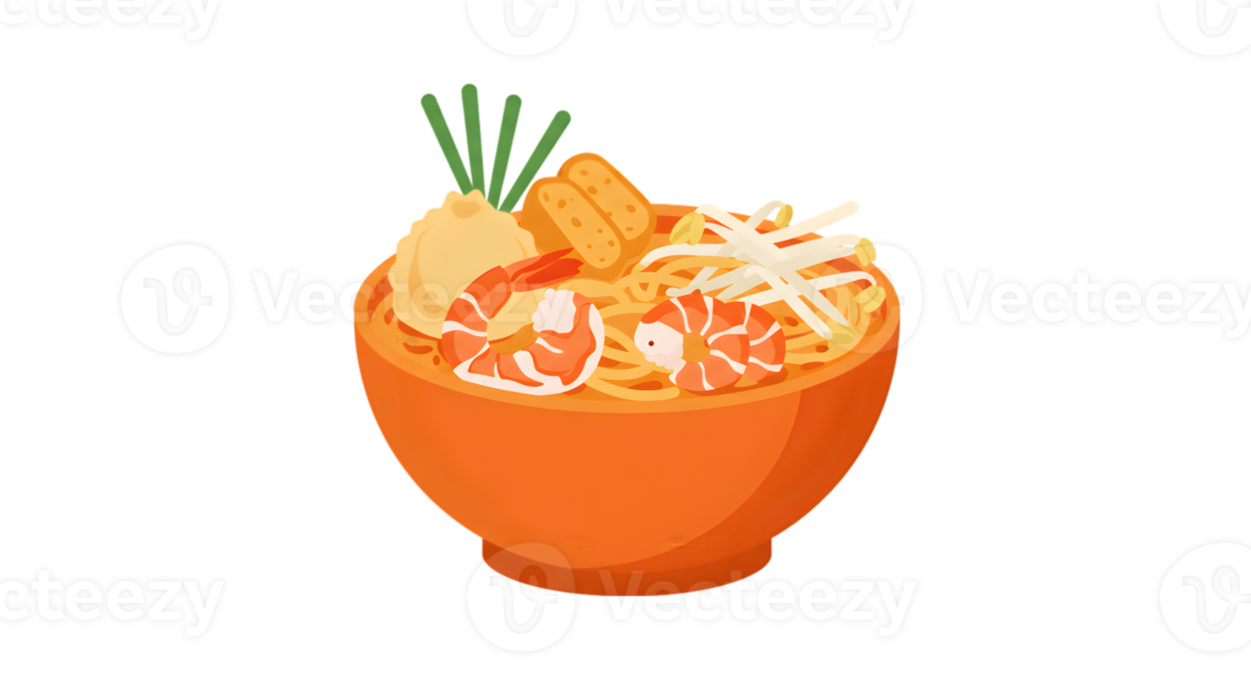 Colorful Illustration Of Asian Noodle Soup In Orange Bowl png