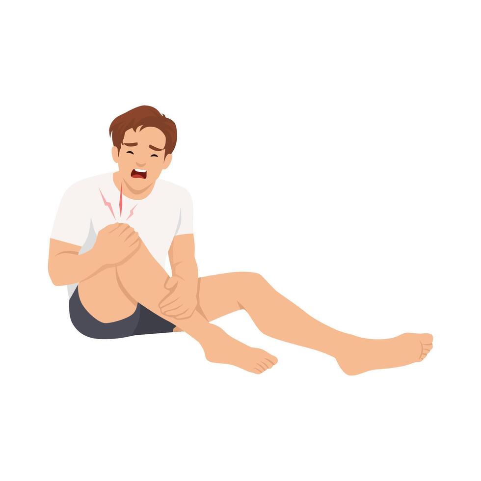 Man Suffering from Sudden Leg Pain. Indicating muscle cramps or injury. vector