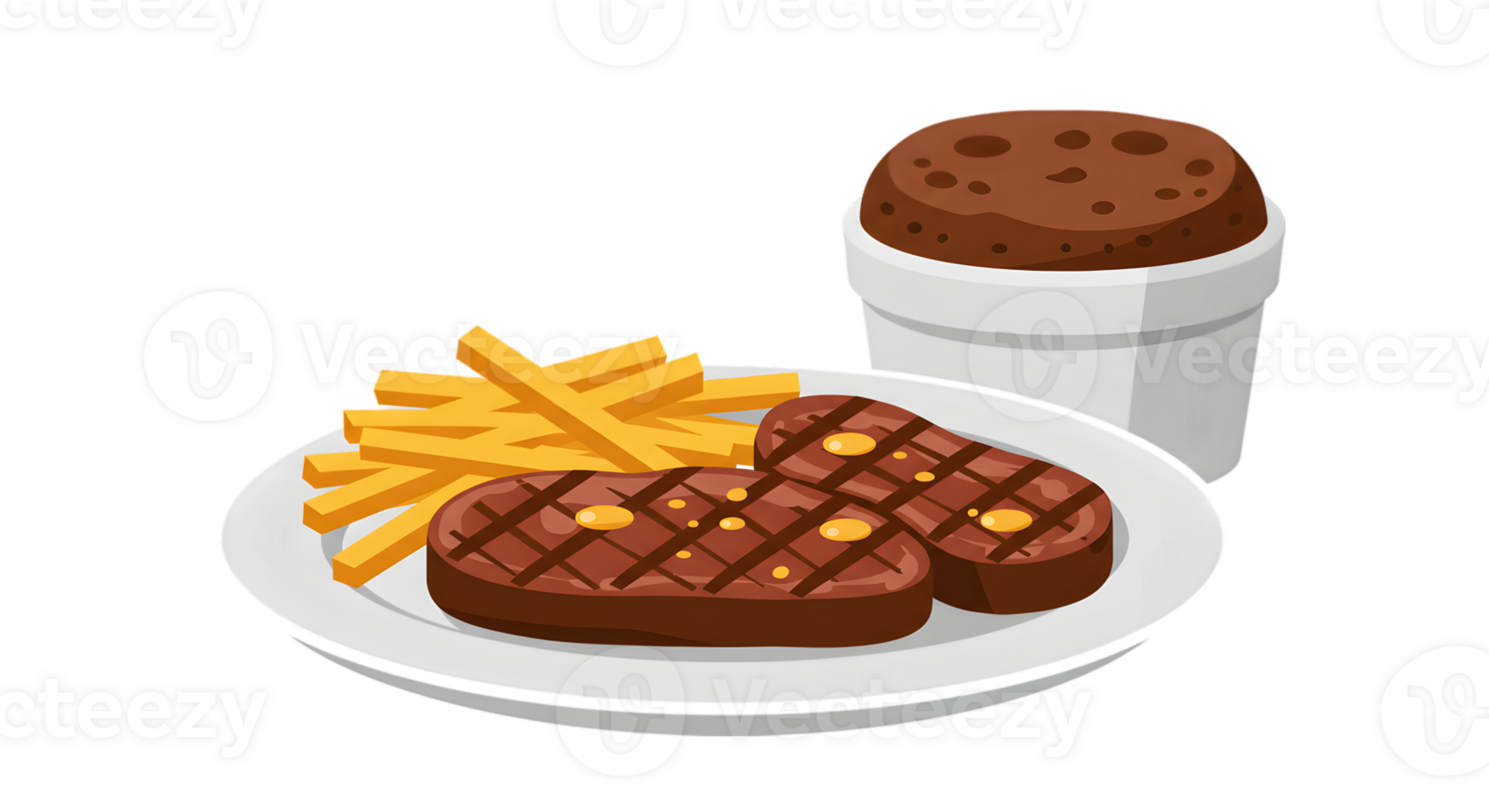 Pixel Art Illustration Of Grilled Steak With Fries And Dessert png