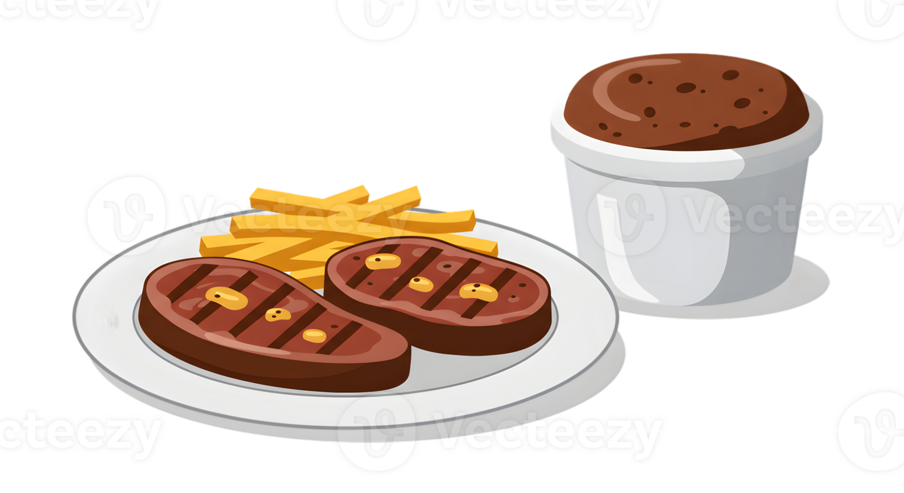 Grilled Steak With Fries And Dessert png