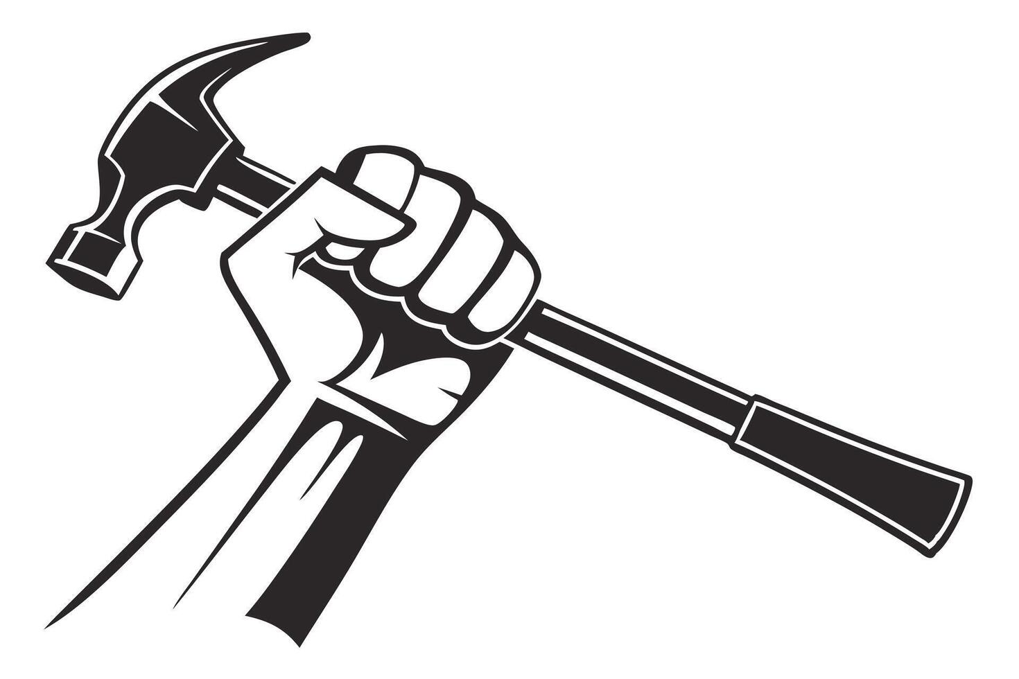 Power in Grip Fist Holding Hammer Silhouette vector