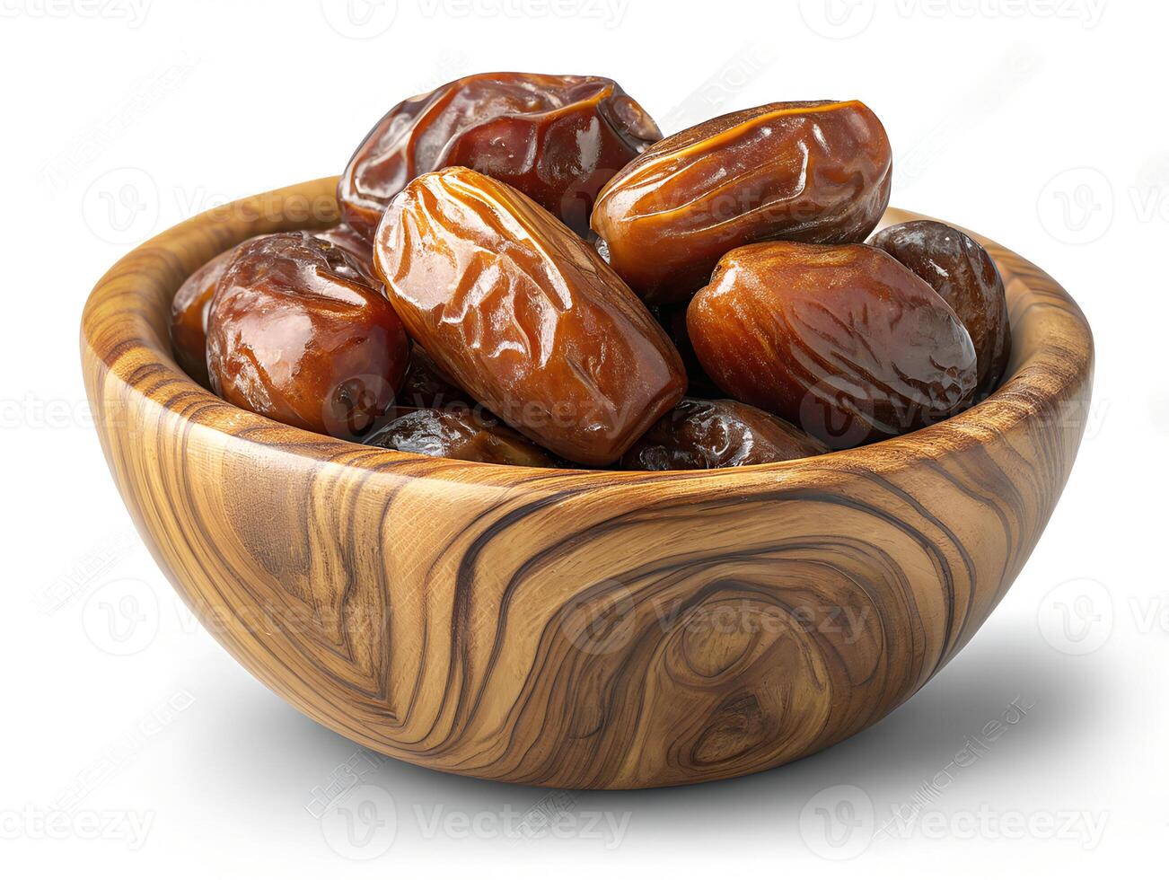 Fresh Juicy Dates in a Rustic Wooden Bowl for Healthy and Natural Snacking photo