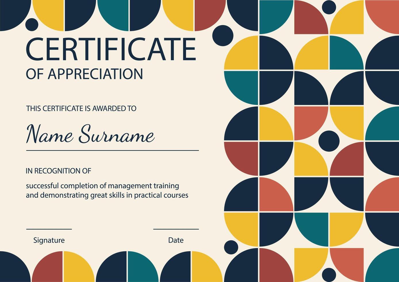 Certificates of graduation and appreciation design. Geometric scandinavian bauhaus artwork design vector