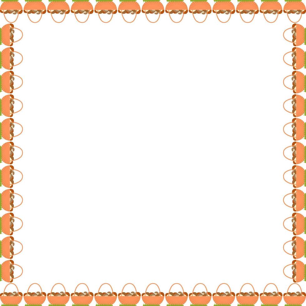Mushrooms in the basket frame. Hello autumn, thanksgiving decoration. Frame with empty space vector