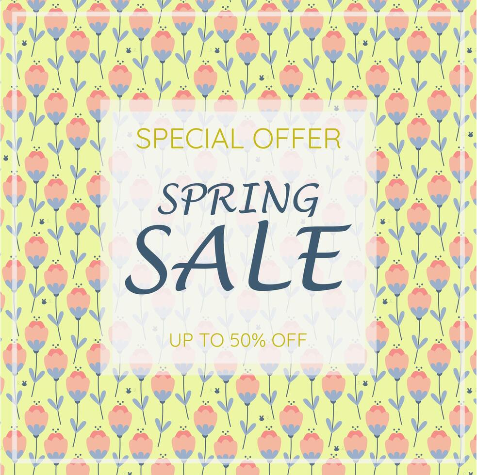 Social media template spring sale. Simple spring season design with elegant lettering. Happy Easter background vector