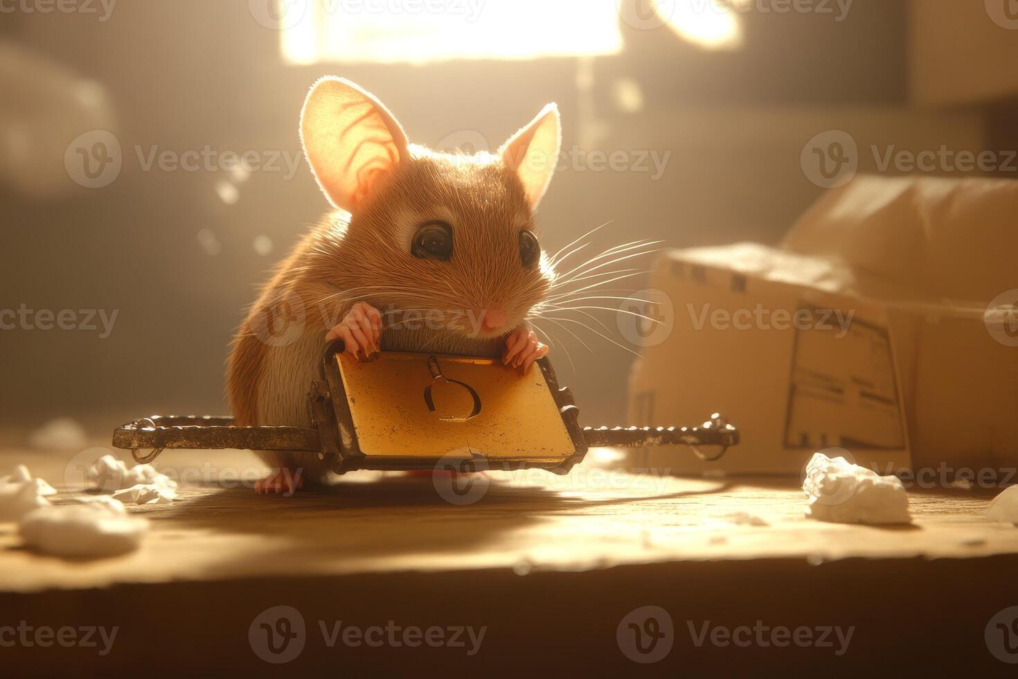 A mouse is holding a box with a key photo