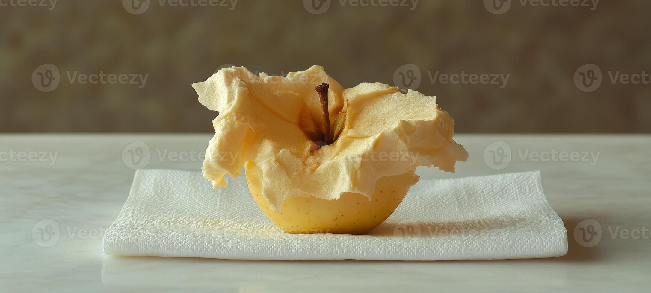 A yellow apple on a napkin photo
